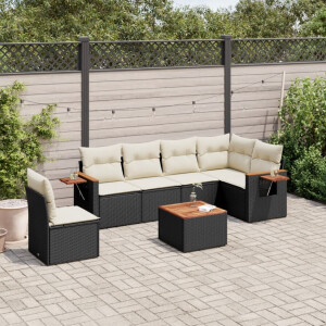 vidaXL 7-delige Loungeset met kussens poly rattan zwart