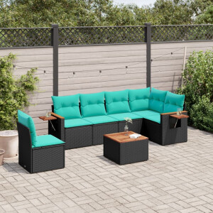 vidaXL 7-delige Loungeset met kussens poly rattan zwart