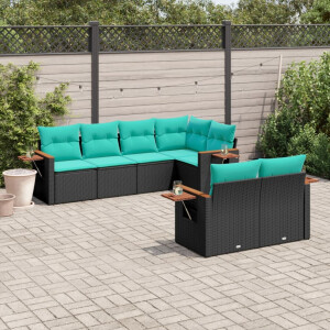 vidaXL 7-delige Loungeset met kussens poly rattan zwart