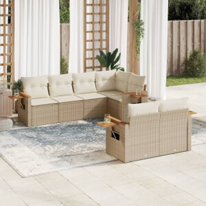 vidaXL 7-delige Loungeset met kussens poly rattan beige