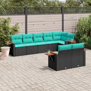 vidaXL 8-delige Loungeset met kussens poly rattan zwart