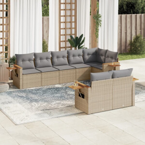 vidaXL 8-delige Loungeset met kussens poly rattan beige