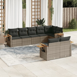 vidaXL 8-delige Loungeset met kussens poly rattan grijs