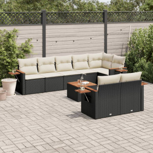 vidaXL 9-delige Loungeset met kussens poly rattan zwart