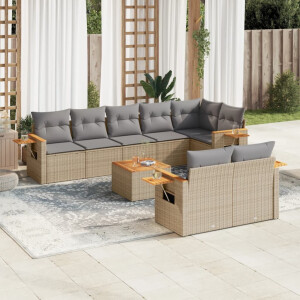 vidaXL 9-delige Loungeset met kussens poly rattan grijs