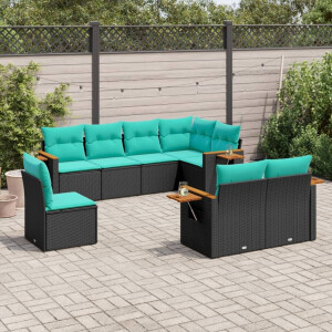 vidaXL 8-delige Loungeset met kussens poly rattan zwart