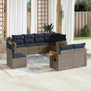 vidaXL 8-delige Loungeset met kussens poly rattan grijs