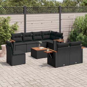 vidaXL 9-delige Loungeset met kussens poly rattan zwart