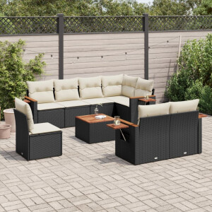vidaXL 9-delige Loungeset met kussens poly rattan zwart
