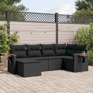 vidaXL 6-delige Loungeset met kussens poly rattan zwart