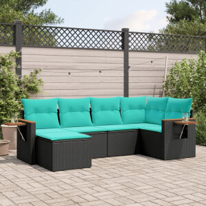 vidaXL 6-delige Loungeset met kussens poly rattan zwart