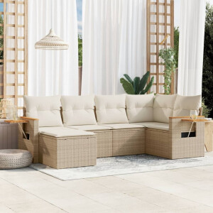 vidaXL 6-delige Loungeset met kussens poly rattan beige