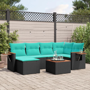 vidaXL 7-delige Loungeset met kussens poly rattan zwart