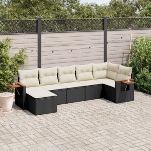 vidaXL 7-delige Loungeset met kussens poly rattan zwart