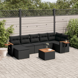 vidaXL 8-delige Loungeset met kussens poly rattan zwart