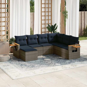 vidaXL 7-delige Loungeset met kussens poly rattan grijs