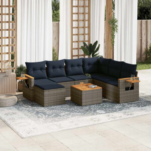 vidaXL 8-delige Loungeset met kussens poly rattan grijs