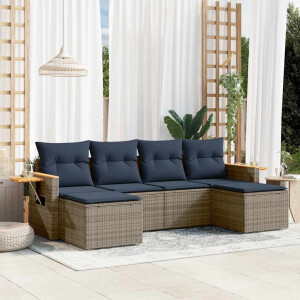 vidaXL 6-delige Loungeset met kussens poly rattan grijs