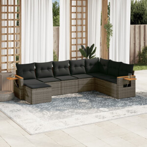 vidaXL 8-delige Loungeset met kussens poly rattan grijs