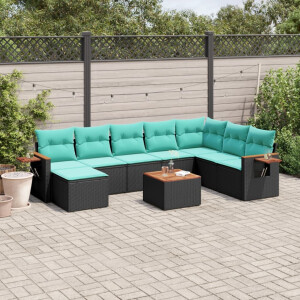 vidaXL 9-delige Loungeset met kussens poly rattan zwart