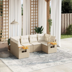 vidaXL 6-delige Loungeset met kussens poly rattan beige