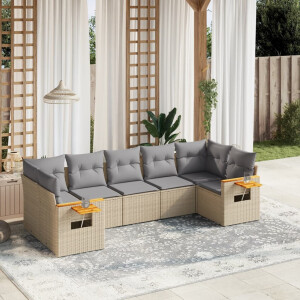 vidaXL 7-delige Loungeset met kussens poly rattan beige