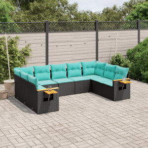 vidaXL 9-delige Loungeset met kussens poly rattan zwart