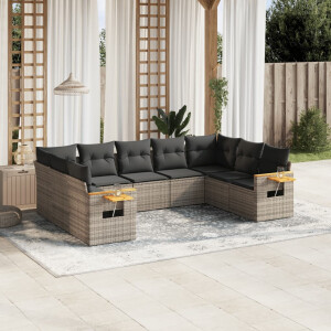 vidaXL 9-delige Loungeset met kussens poly rattan grijs