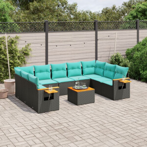 vidaXL 10-delige Loungeset met kussens poly rattan zwart