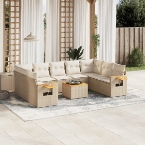 vidaXL 10-delige Loungeset met kussens poly rattan beige