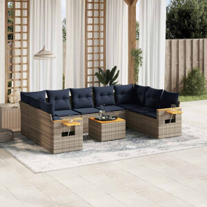 vidaXL 10-delige Loungeset met kussens poly rattan grijs
