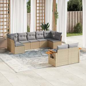 vidaXL 9-delige Loungeset met kussens poly rattan beige