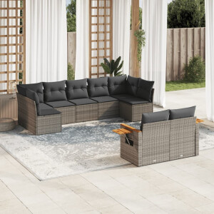 vidaXL 9-delige Loungeset met kussens poly rattan grijs
