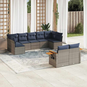 vidaXL 9-delige Loungeset met kussens poly rattan grijs