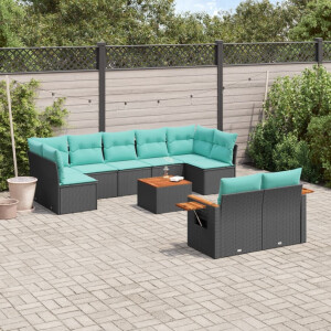 vidaXL 10-delige Loungeset met kussens poly rattan zwart