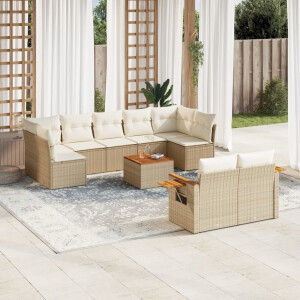 vidaXL 10-delige Loungeset met kussens poly rattan beige
