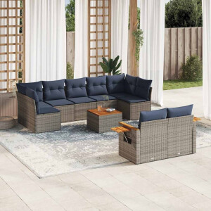 vidaXL 10-delige Loungeset met kussens poly rattan grijs