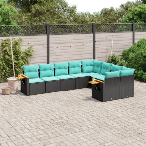vidaXL 9-delige Loungeset met kussens poly rattan zwart