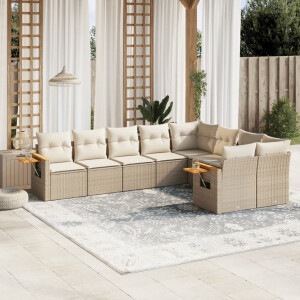 vidaXL 9-delige Loungeset met kussens poly rattan beige