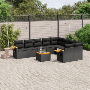 vidaXL 10-delige Loungeset met kussens poly rattan zwart