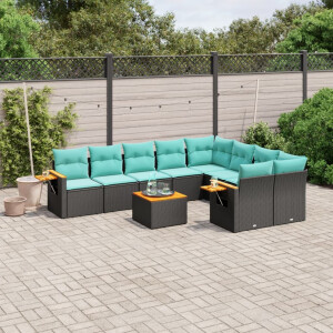 vidaXL 10-delige Loungeset met kussens poly rattan zwart