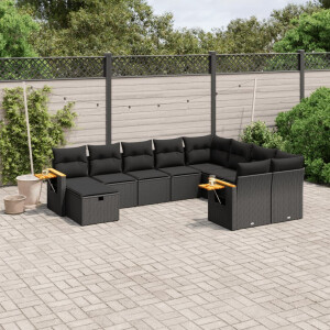 vidaXL 10-delige Loungeset met kussens poly rattan zwart