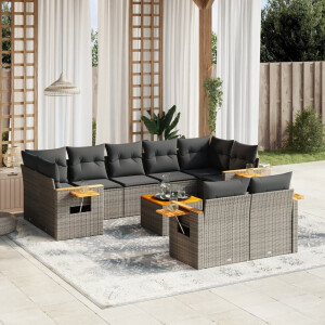 vidaXL 10-delige Loungeset met kussens poly rattan grijs
