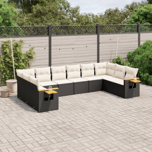 vidaXL 10-delige Loungeset met kussens poly rattan zwart