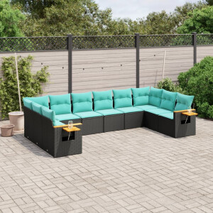 vidaXL 10-delige Loungeset met kussens poly rattan zwart