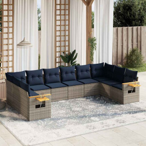 vidaXL 10-delige Loungeset met kussens poly rattan grijs