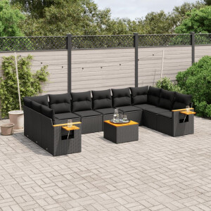 vidaXL 11-delige Loungeset met kussens poly rattan zwart