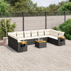 vidaXL 11-delige Loungeset met kussens poly rattan zwart