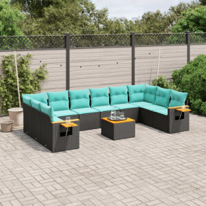 vidaXL 11-delige Loungeset met kussens poly rattan zwart