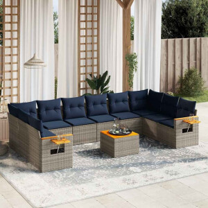 vidaXL 11-delige Loungeset met kussens poly rattan grijs